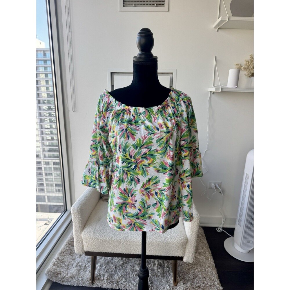 Stella Parker Tropical Off The Shoulder 3/4 Sleeve Blouse Size Large NWT!